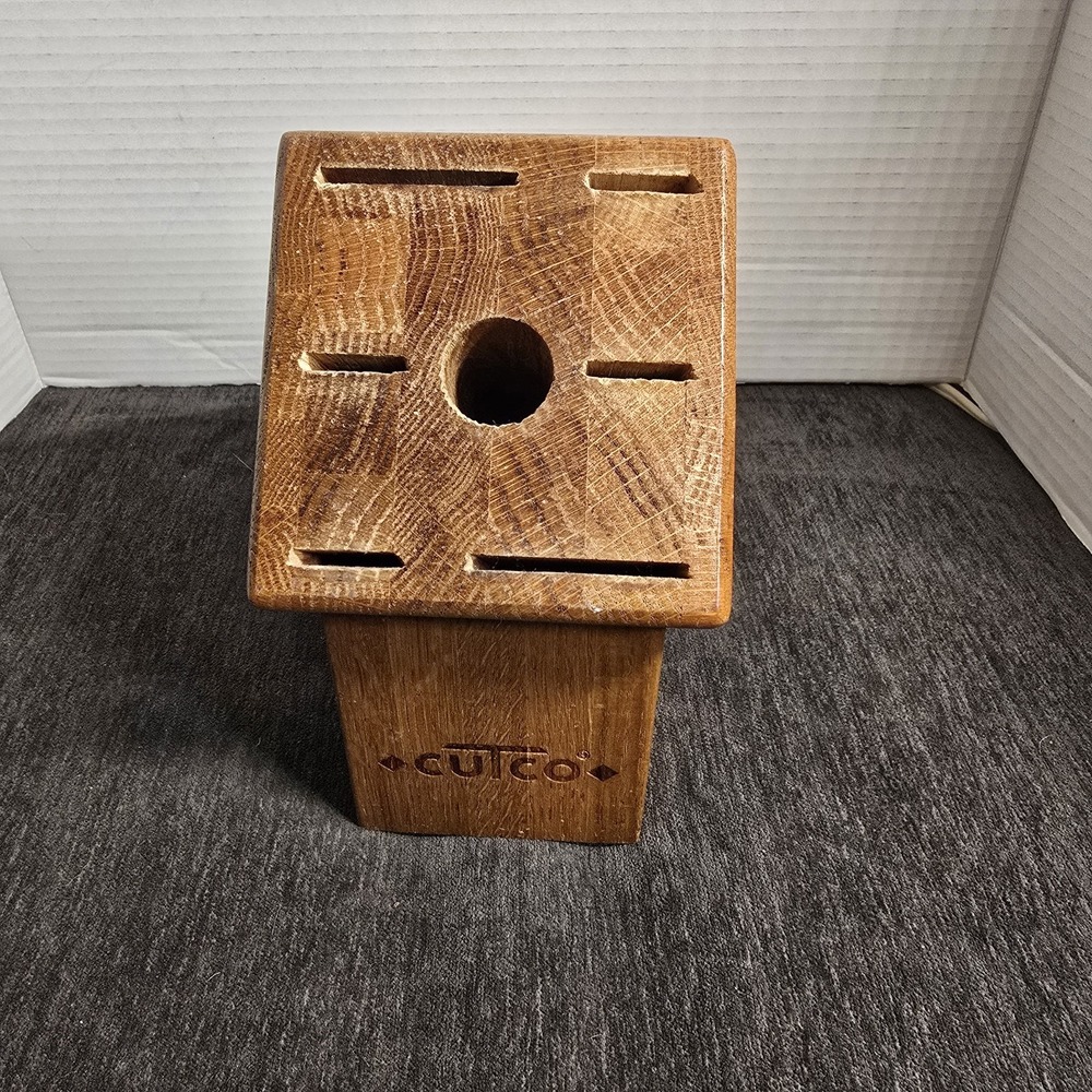 Vintage Cutco 7 Slot Solid Honey Oak Wood Knife Block